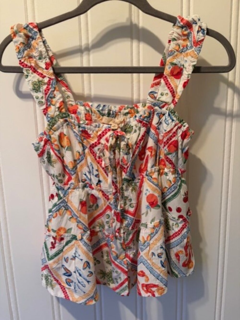 NWT Mediterranean Fruit Seafood Inspired Tiered Tank Top Size Small